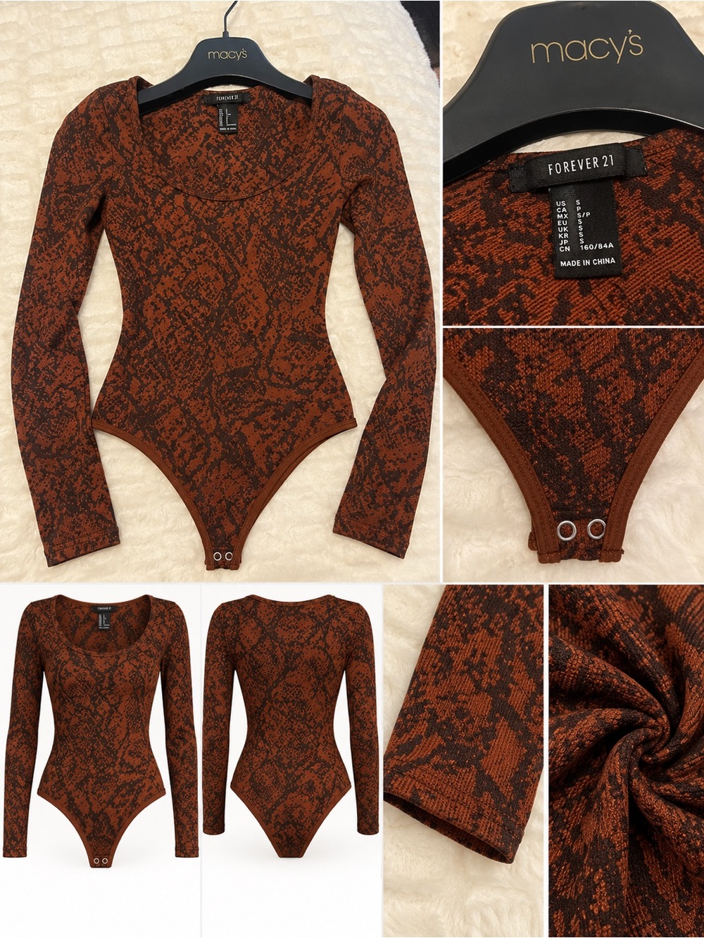 Forever 21 Rust Snake-Print Scoop Neck Bodysuit